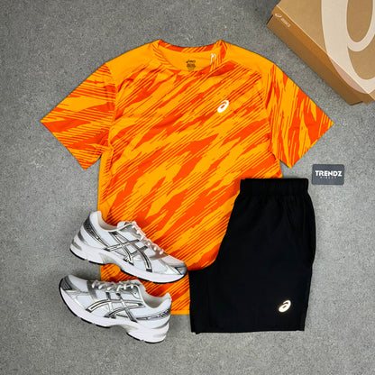 ASICS CORE ALL OVER PRINT T-SHIRT & SHORTS SET - ORANGE