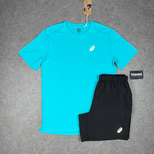ASICS CORE T-SHIRT & SHORTS SET - AQUA/GREY