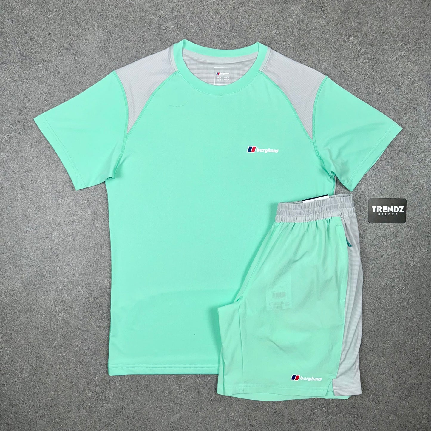 BERGHAUS TECH T-SHIRT & SHORTS SET - MINT/GREY.