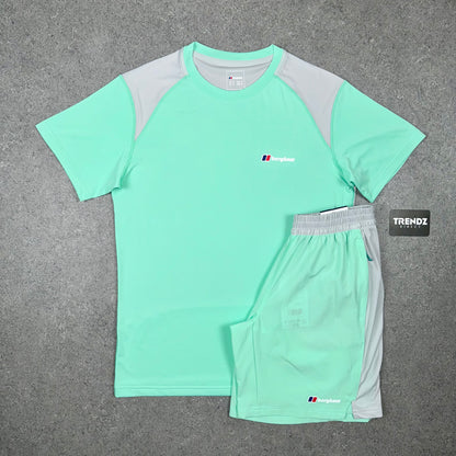 BERGHAUS TECH T-SHIRT & SHORTS SET - MINT/GREY.