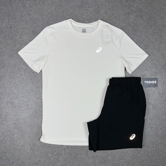 ASICS CORE T-SHIRT & SHORTS SET - CREAM/BLACK