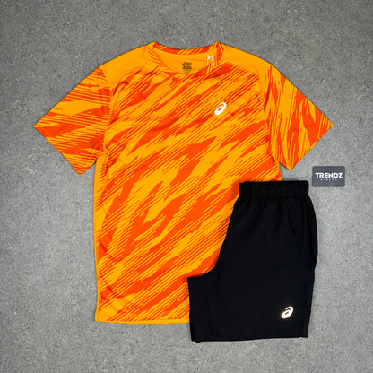 ASICS CORE ALL OVER PRINT T-SHIRT & SHORTS SET - ORANGE