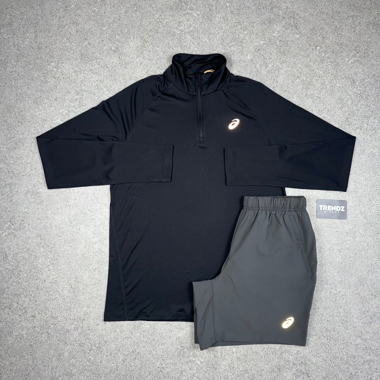 ASICS CORE HALF ZIP & SHORTS SET - BLACK/GREY