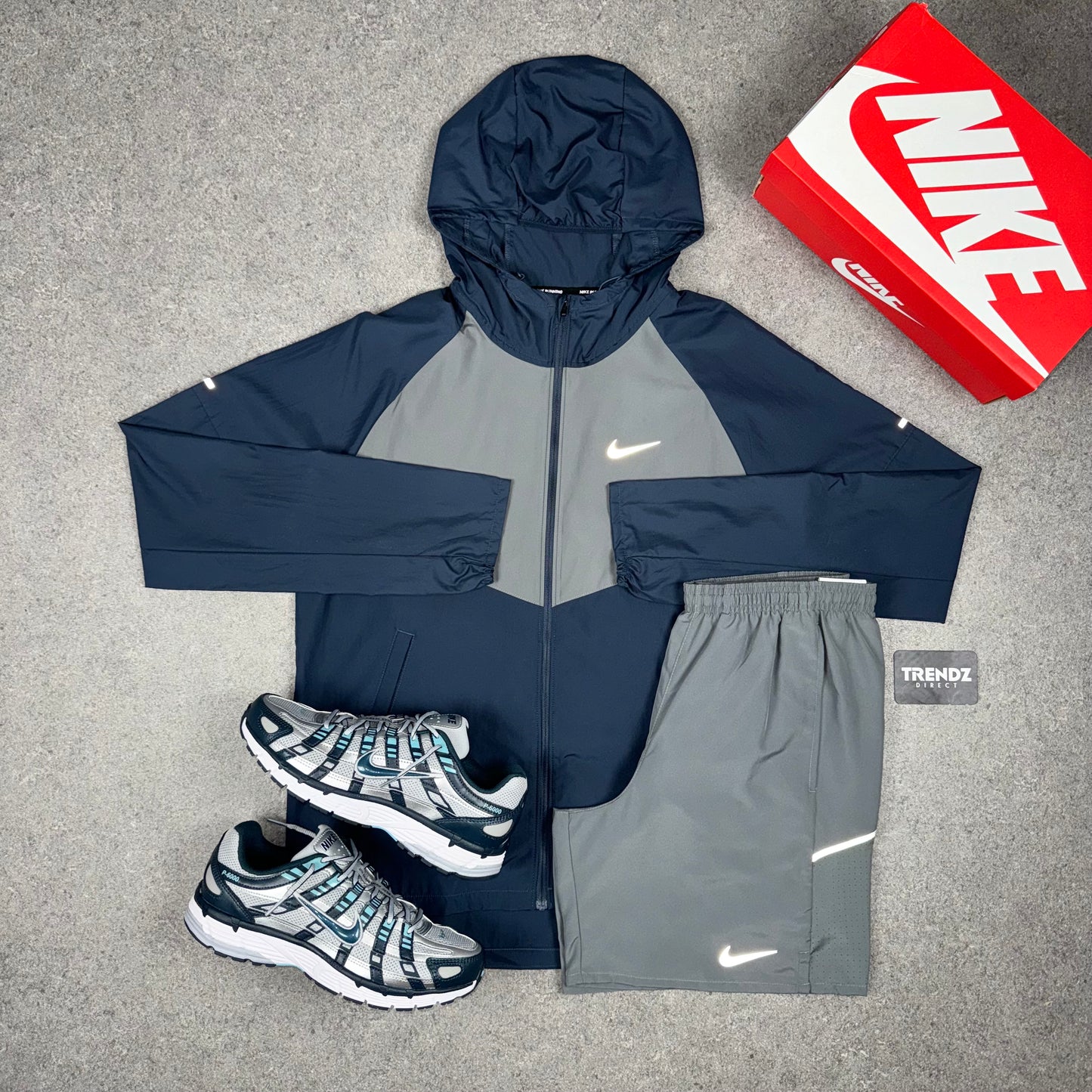 NIKE REPEL WINDBREAKER & SHORTS SET - NAVY/GREY