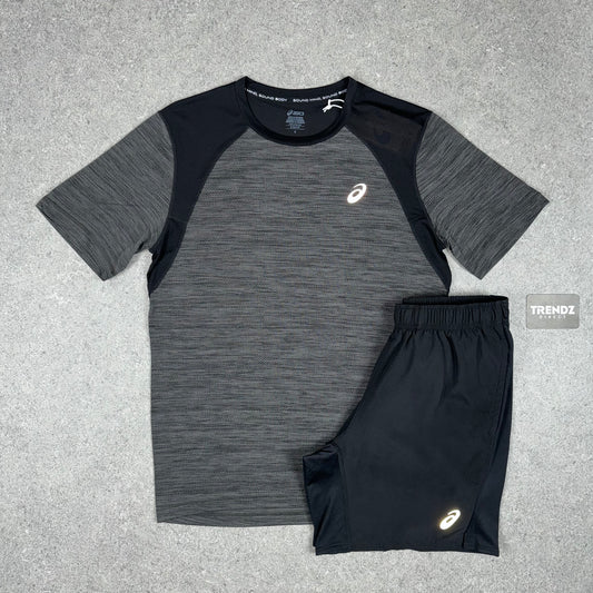 ASICS ROAD T-SHIRT & SHORTS SET - GREY/BLACK