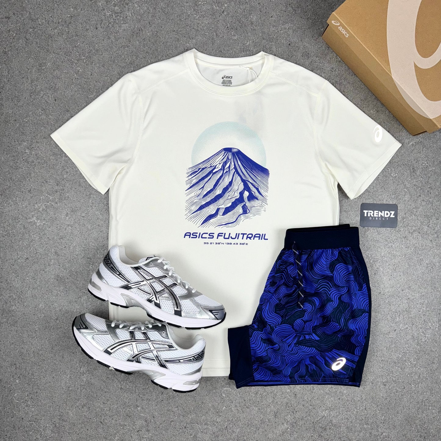 ASICS FUJITRAIL T-SHIRT & SHORTS SET - CREAM/BLUE