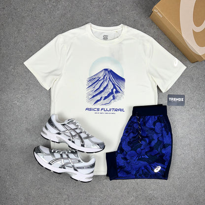 ASICS FUJITRAIL T-SHIRT & SHORTS SET - CREAM/BLUE
