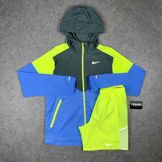 NIKE UV WINDBREAKER & MILER SHORTS SET - VOLT/BLUE