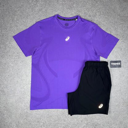 ASICS SEAMLESS T-SHIRT & SHORTS SET - PURPLE/BLACK