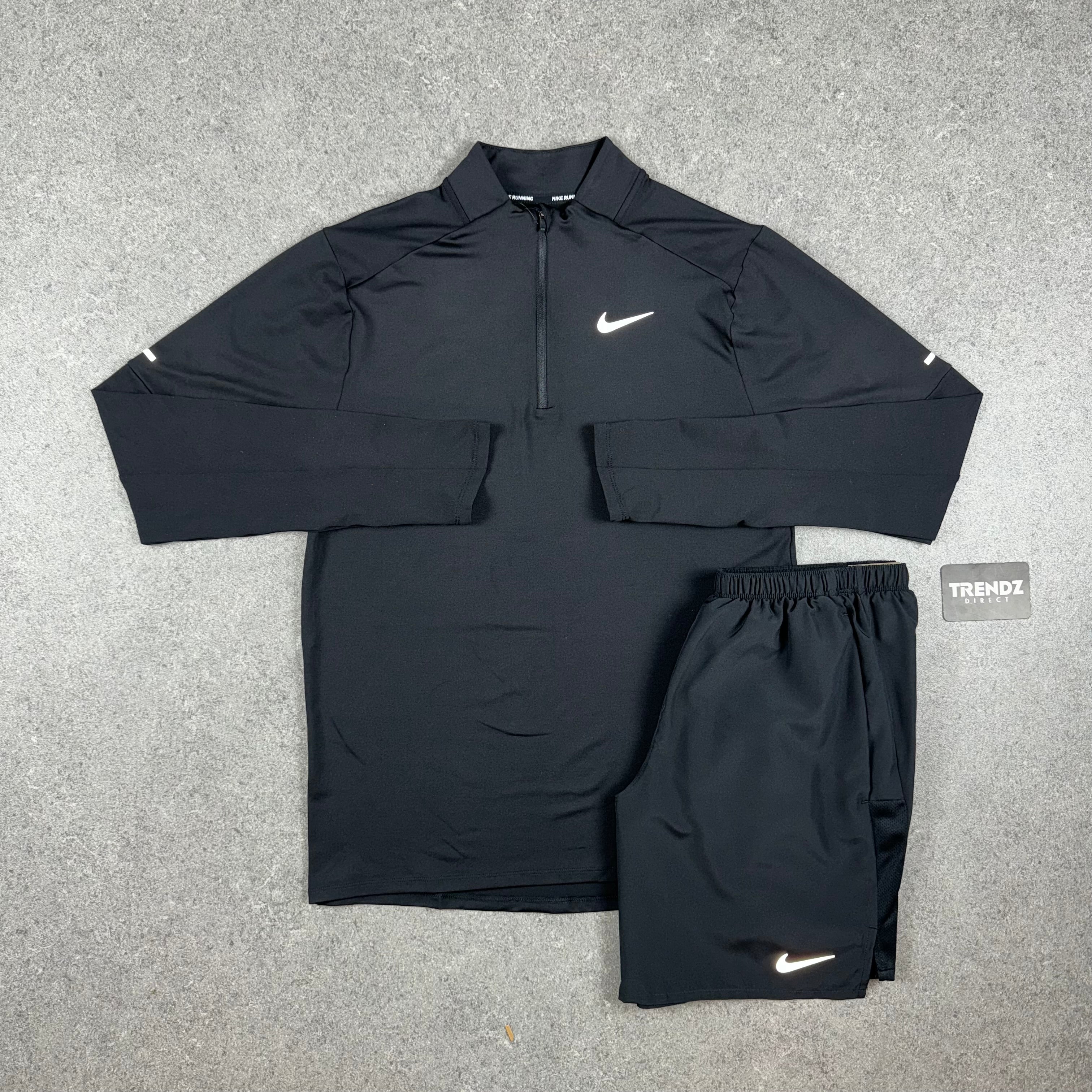 NIKE ELEMENT HALF ZIP & CHALLENGER SHORTS SET - BLACK – Trendz Direct
