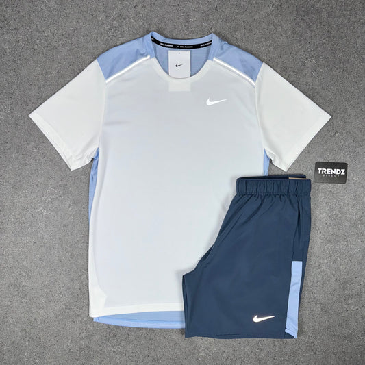 NIKE MILER T-SHIRT & SHORTS SET - WHITE/DIFFUSED BLUE