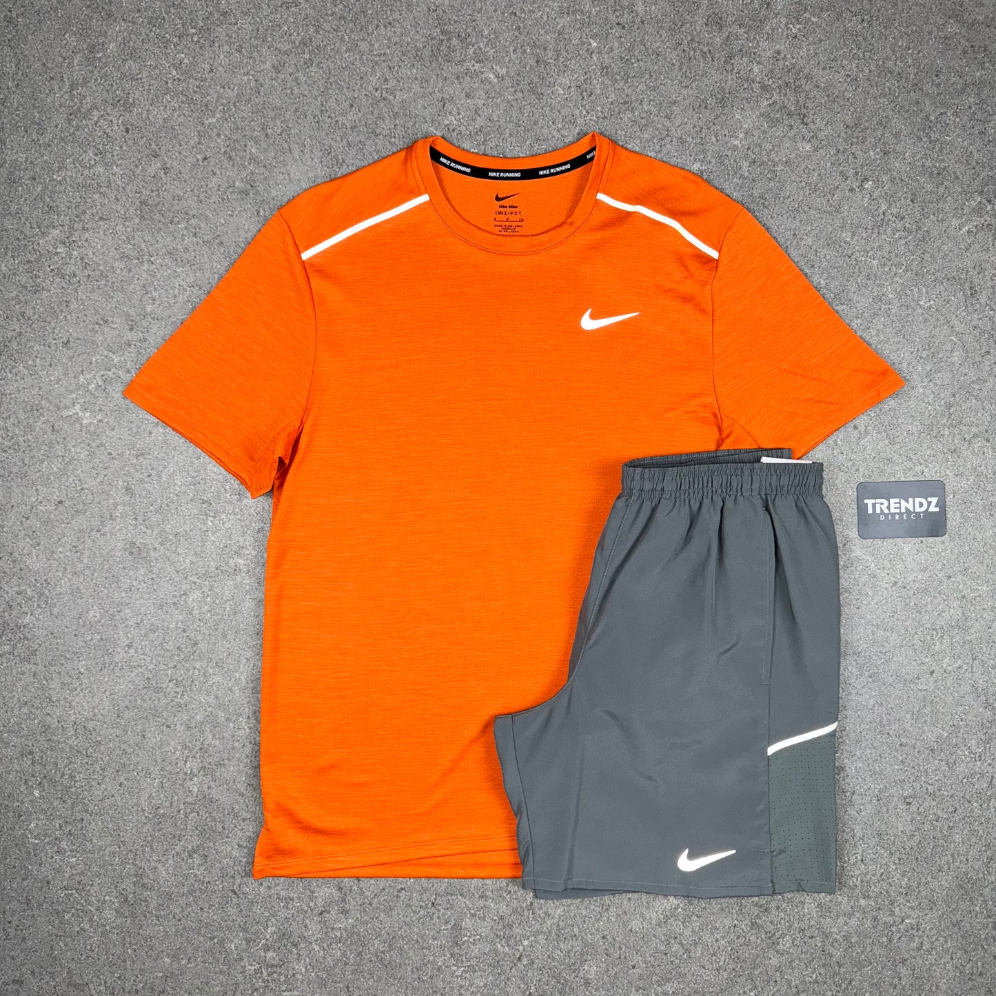 NIKE MILER T-SHIRT & MILER SHORTS SET - SAFETY ORANGE/GREY