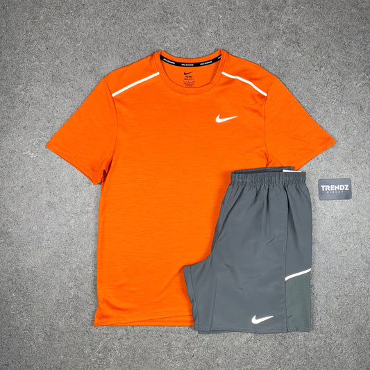 NIKE MILER T-SHIRT & MILER SHORTS SET - SAFETY ORANGE/GREY