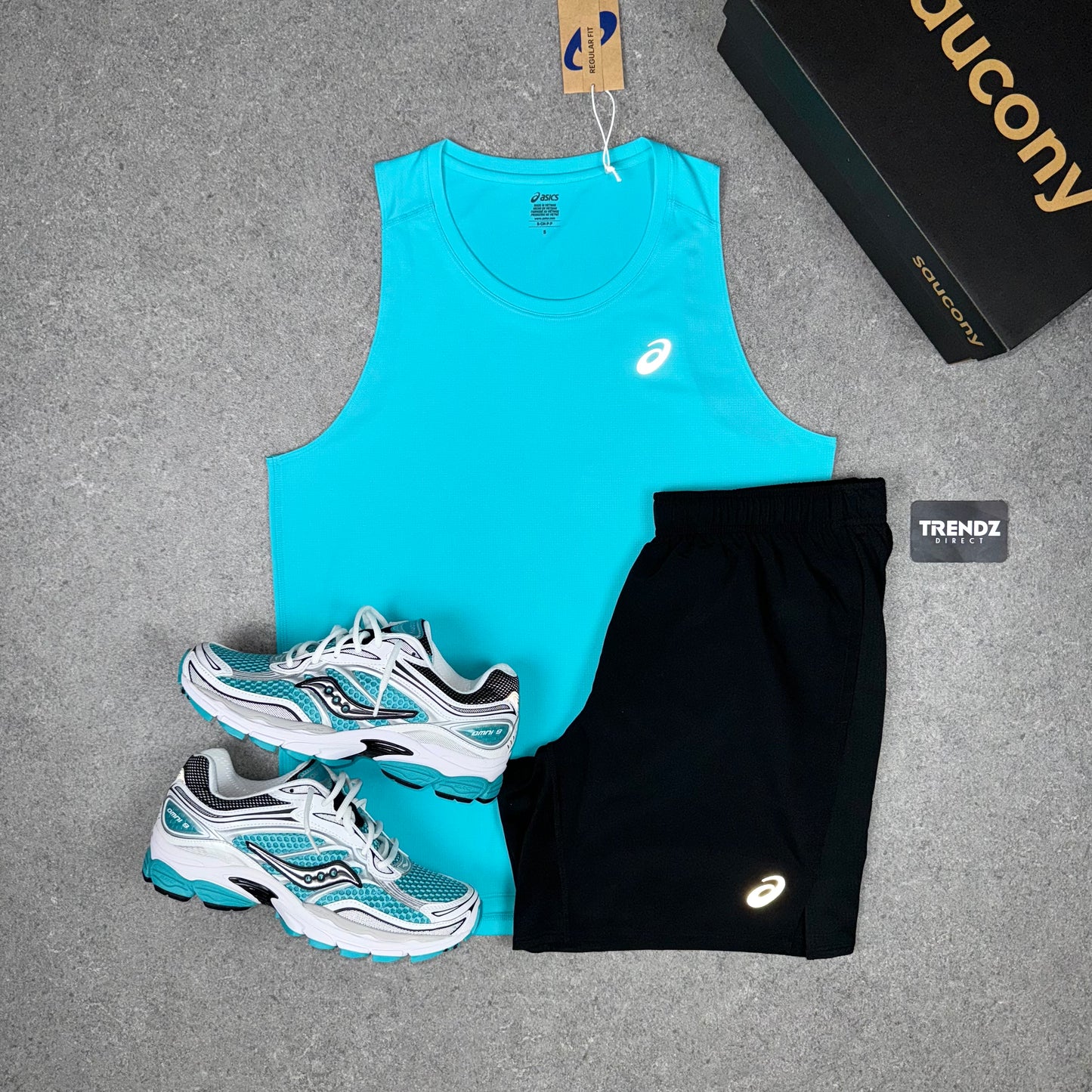ASICS CORE VEST & SHORTS SET - AQUA/BLACK