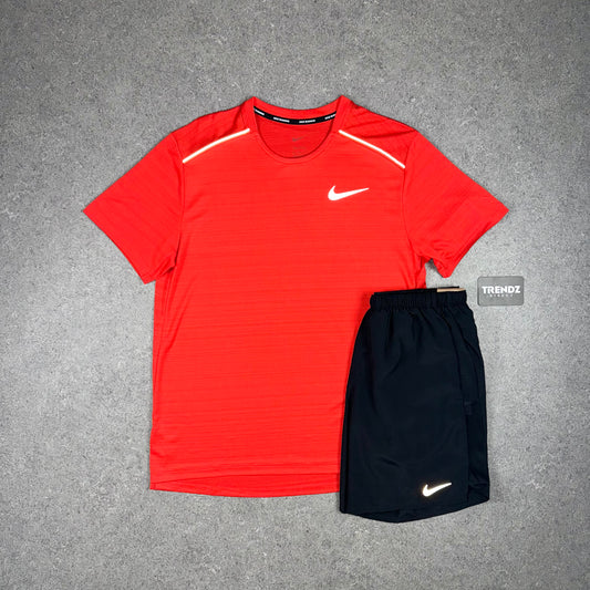 NIKE MILER & CHALLENGER SHORTS SET - CRIMSON RED/BLACK
