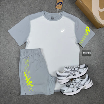 ASICS ICON T-SHIRT & SHORTS SET - GREY/VOLT