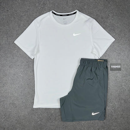 NIKE MILER & CHALLENGER SHORTS SET - WHITE/GREY