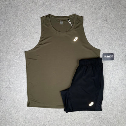 ASICS CORE VEST & SHORTS SET - BROWNSTONE/BLACK