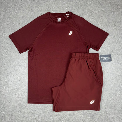 ASICS CORE T-SHIRT & SHORTS SET - DARK RED