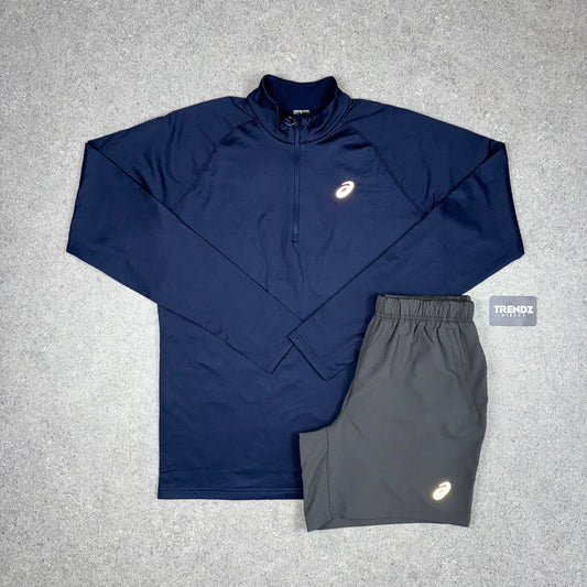 ASICS CORE HALF ZIP & SHORTS SET - NAVY/GREY
