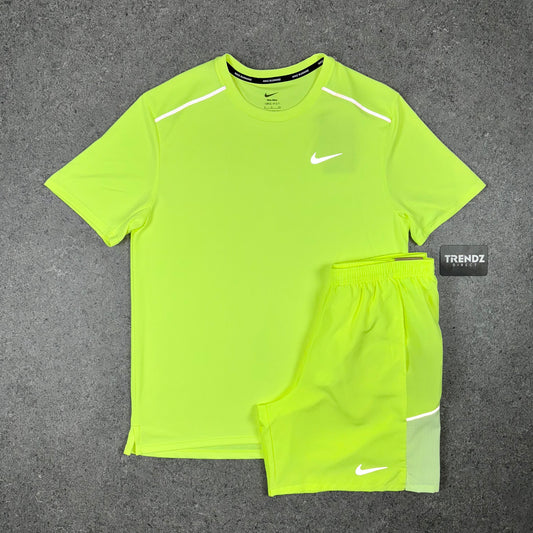 NIKE MILER T-SHIRT & MILER SHORTS SET - VOLT