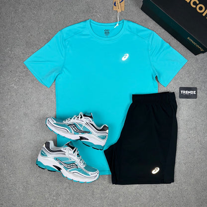 ASICS CORE T-SHIRT & SHORTS SET - AQUA/BLACK