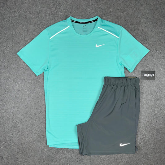 NIKE MILER & CHALLENGER SHORTS SET - TURQUOISE/GREY