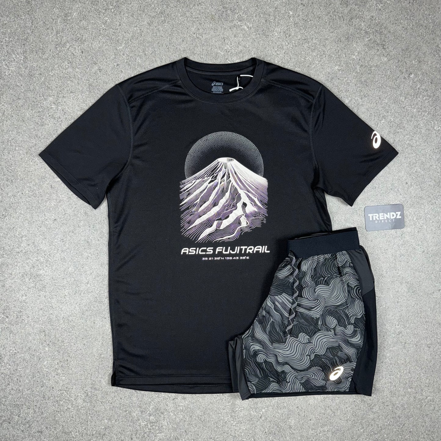 ASICS FUJITRAIL T-SHIRT & SHORTS SET - BLACK/GREY