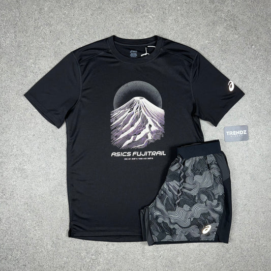 ASICS FUJITRAIL T-SHIRT & SHORTS SET - BLACK/GREY