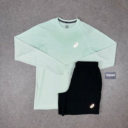 ASICS SEAMLESS LONGSLEEVE TOP & SHORTS SET - LIGHT MINT/BLACK
