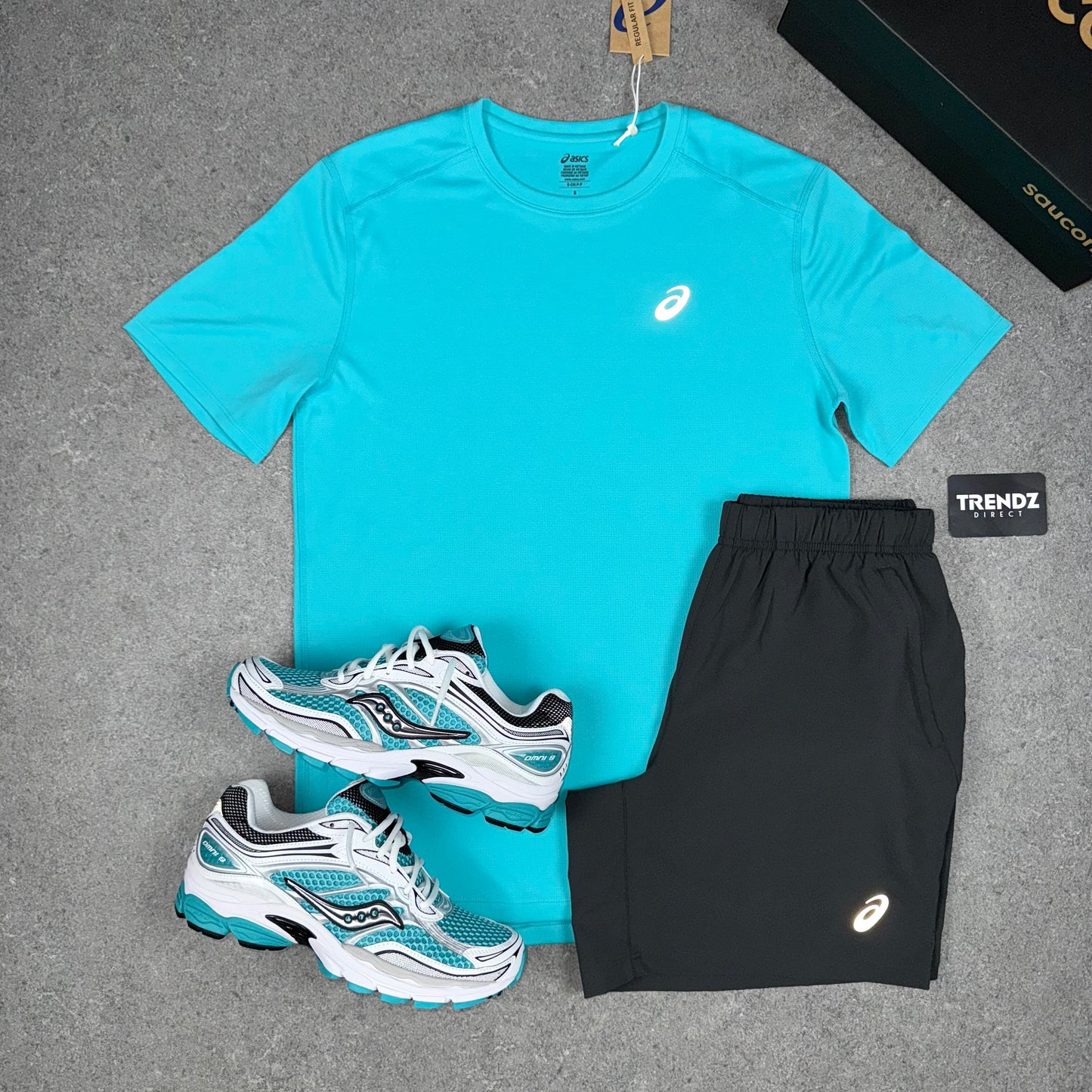 ASICS CORE T-SHIRT & SHORTS SET - AQUA/GREY