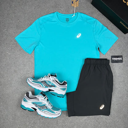 ASICS CORE T-SHIRT & SHORTS SET - AQUA/GREY