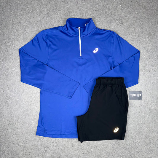 ASICS CORE HALF ZIP & SHORTS SET - BLUE/BLACK