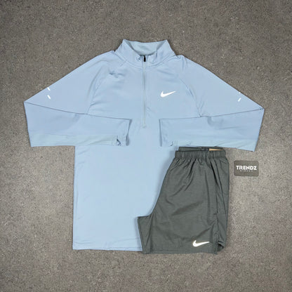 NIKE STRIDE HALF ZIP SHORTS SET - BABY BLUE/GREY